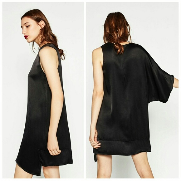 ZARA | Satin One-Sleeve Asymmetrical Dress - Picture 3 of 7